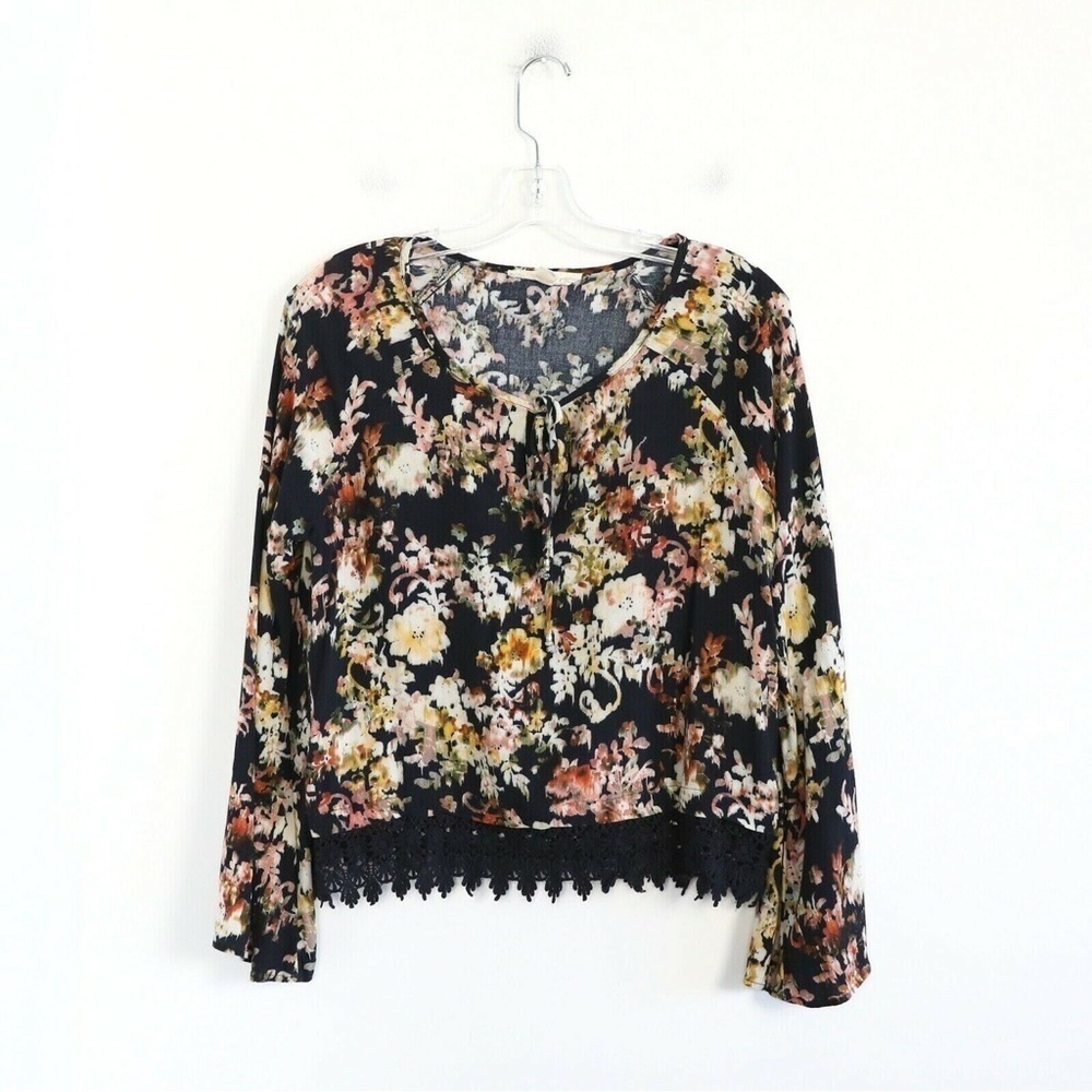 Lovestitch bohemian blouse long bell sleeve top floral print peasant cottagecore